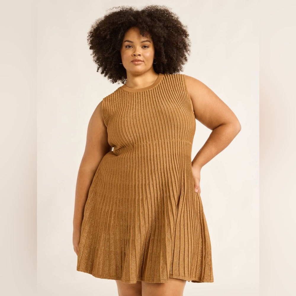 (A10) NWT Scoop Brown Women’s Plus Metallic Knit‎ Mini Flare Curvy Dress 4X